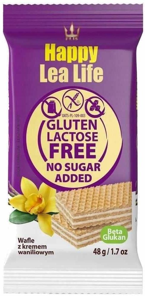 Napolitane fără gluten, lactoză și zahăr, cu cacao, 48 g, Happy Lea Life