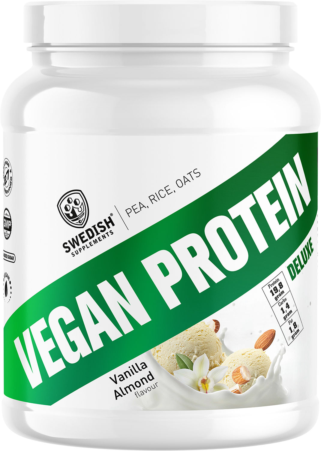 Vegan Protein Deluxe, vanilie cu migdale, 750 g, Swedish Supplements