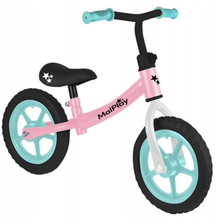 Bicicletă de echilibru MalPlay - Fliko, 12'', roz-turcoaz