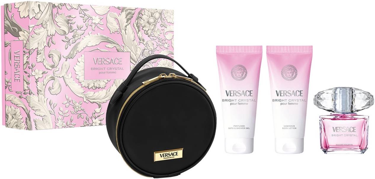 Versace Set Bright Crystal - Apă de toaletă, Loțiune și Gel de duș, 90 + 2 х 100 ml + Trusă de toaletă