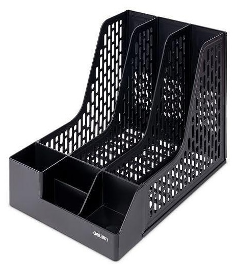 Suport vertical cu organizator Deli - 3 compartimente, negru