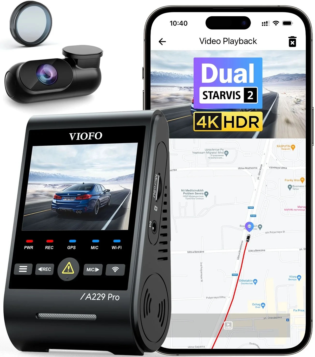 Registrator video auto VIOFO - A229 Pro 2CH - 4K HDR Dual Sony Starvis 2 GPS, negru