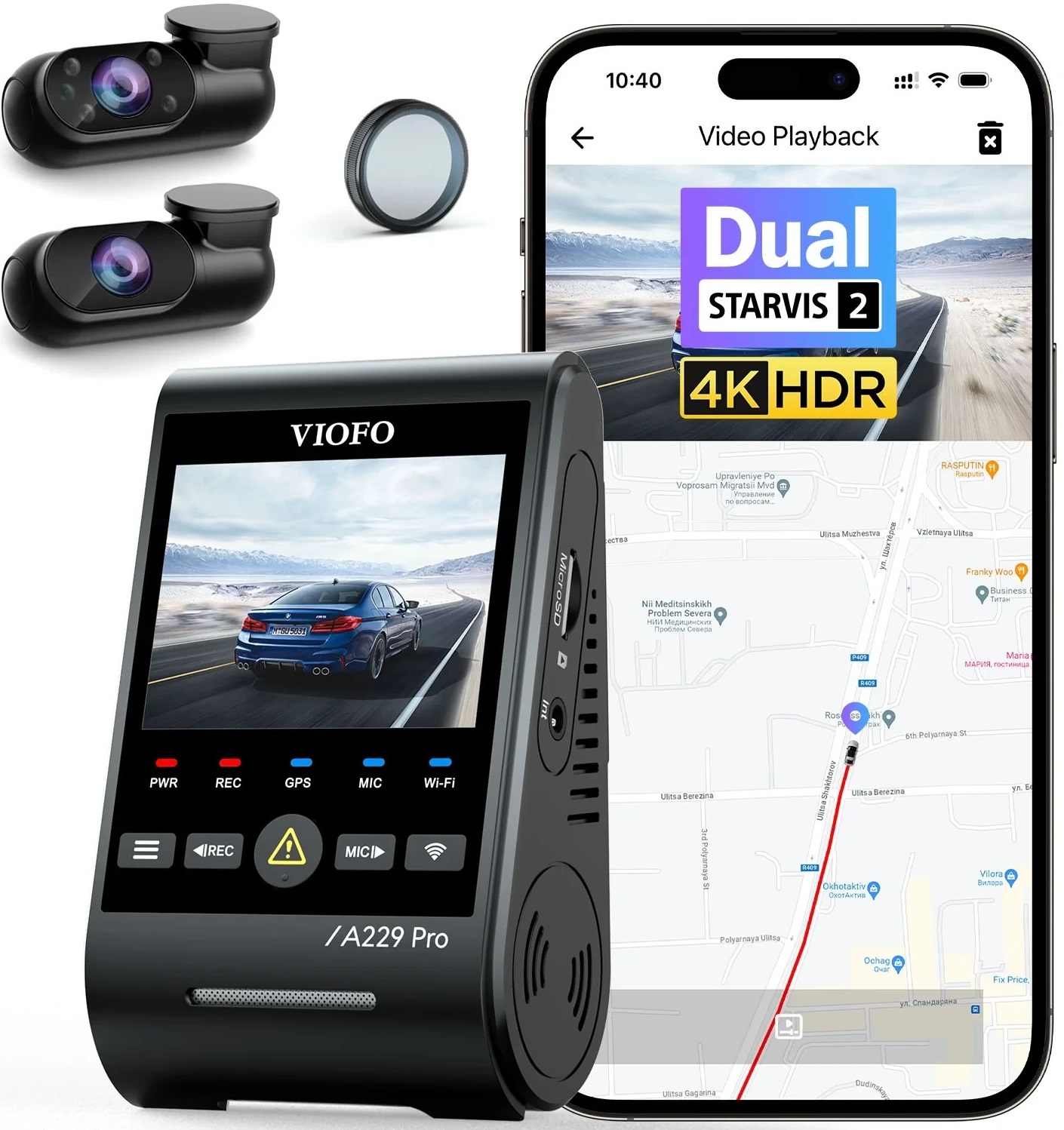 Registrator video auto VIOFO - A229 Pro 3CH - 4K  HDR  Dual Sony Starvis 2, negru