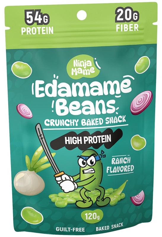 Snack bogat în proteine din edamame copt, ranch, 120 g, Ninja Mame