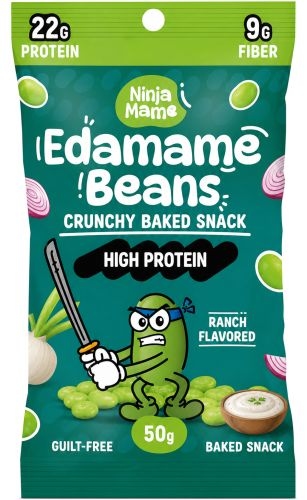 Snack bogat în proteine din edamame copt, ranch, 50 g, Ninja Mame