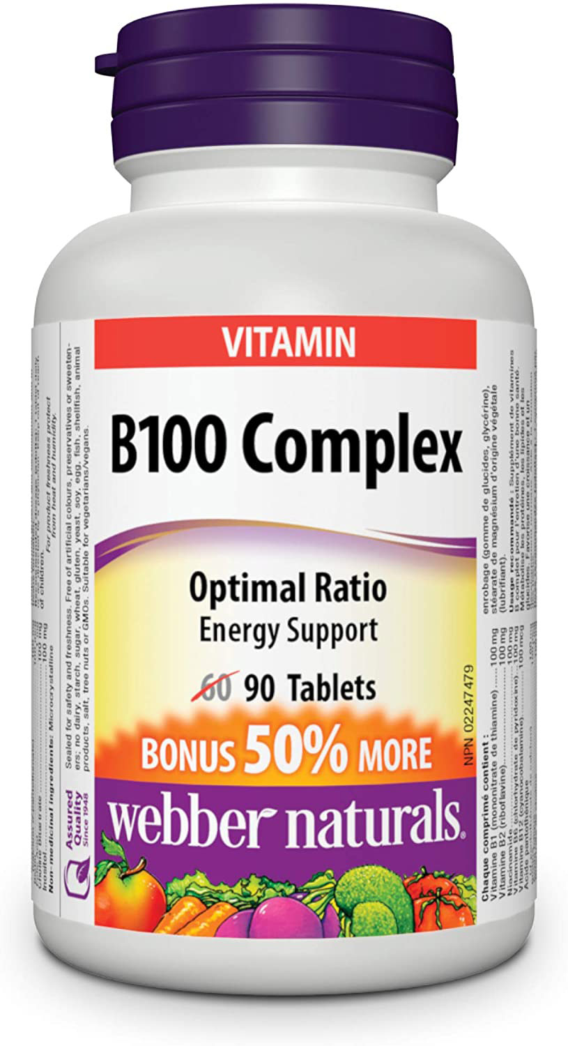Vitamin B100 Complex, 90 tablete, Webber Naturals