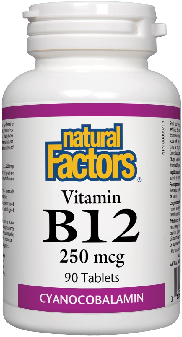 Vitamin B12, 250 mcg, 90 tablete, Natural Factors