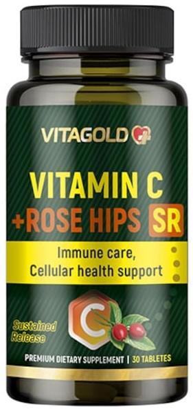 Vitamina C + Rose Hips SR, 30 tablete, Vitagold