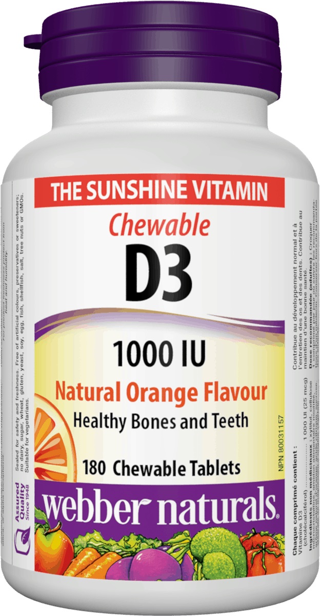 Vitamin D3, 1000 IU, portocale, 180 tablete, Webber Naturals