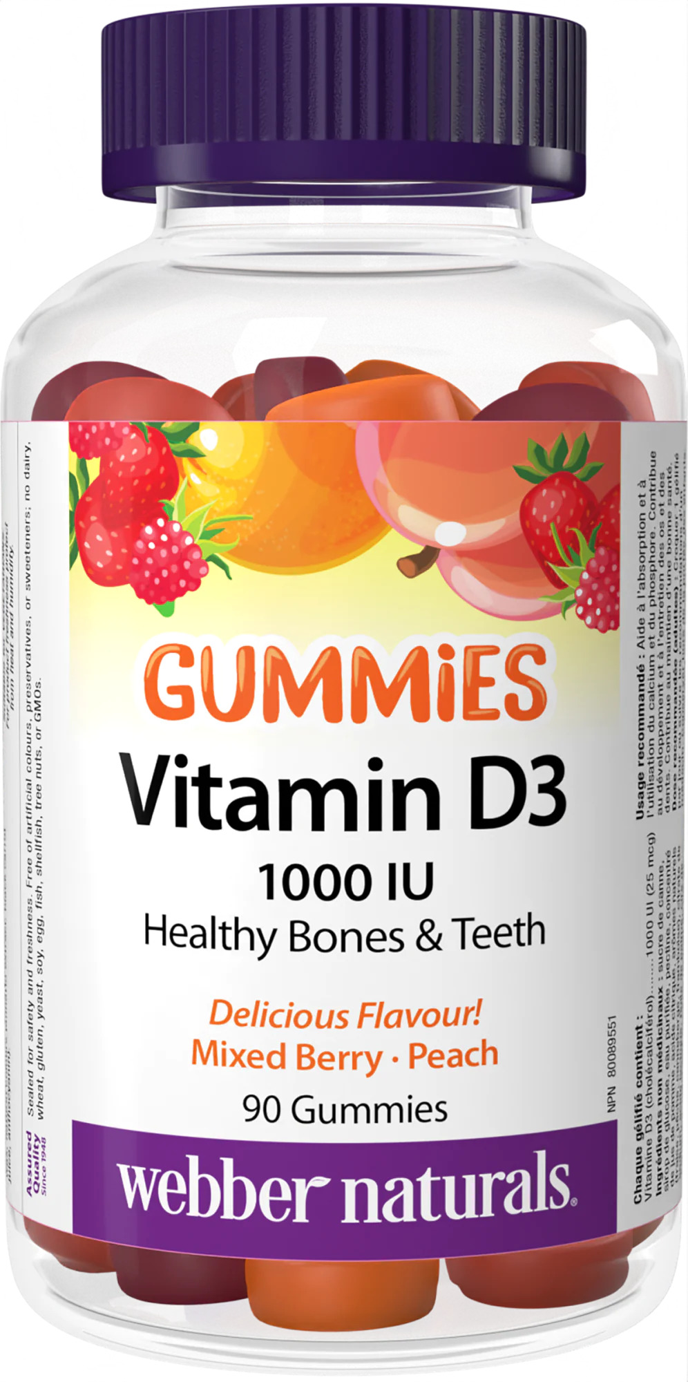 Vitamin D3 Gummies, 1000 IU, 90 tablete, Webber Naturals