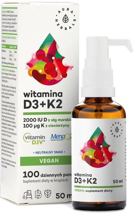 Vitamina D3 + K2, picături, 50 ml, Aura Herbals