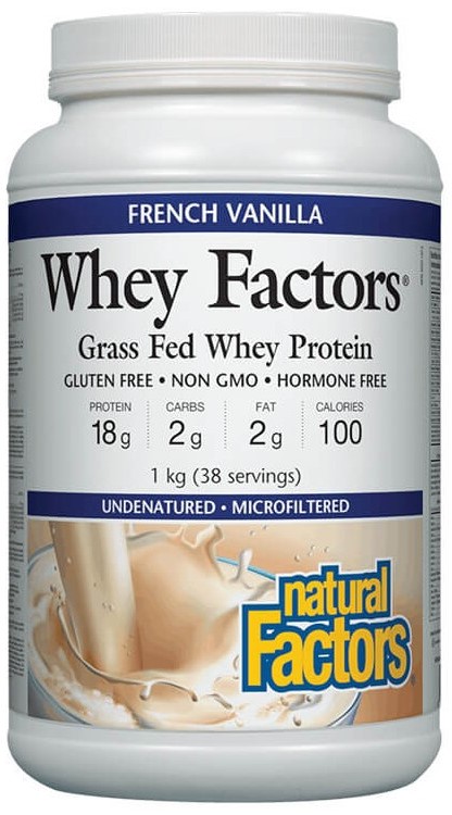 Whey Factors Grass Fed Whey Protein, vanilie franceză, 1 kg, Natural Factors