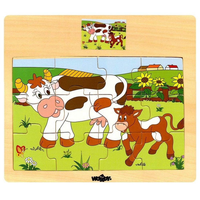 Puzzle Woody - Animale domestice - vacă și vițel