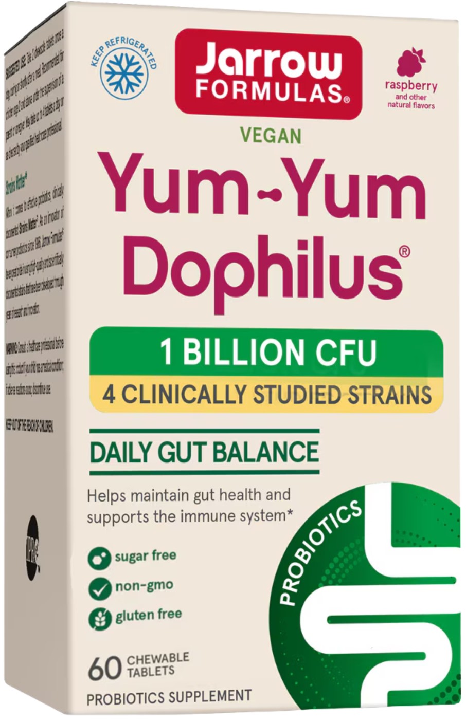 Yum-Yum Dophilus 1 Billion, Raspberry, 60 comprimate masticabile, Jarrow Formulas