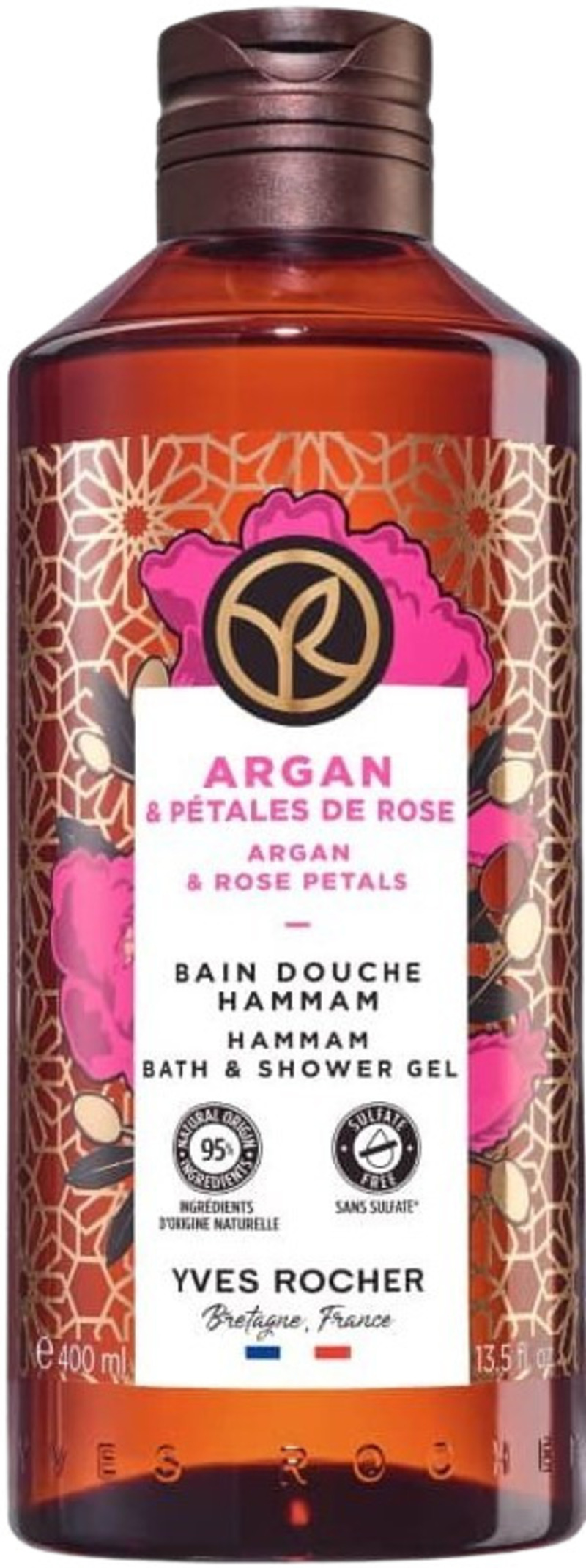 Yves Rocher Bain Nature Gel de duș  , argan și trandafir, 400 ml