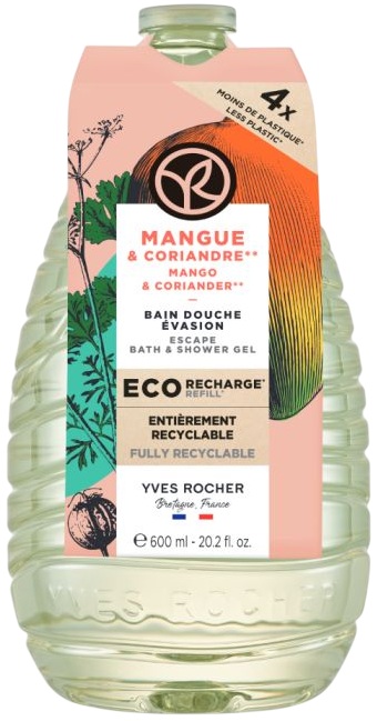 Yves Rocher Bain Nature Gel de duș cu mango și coriandru, rezervă, 600 ml