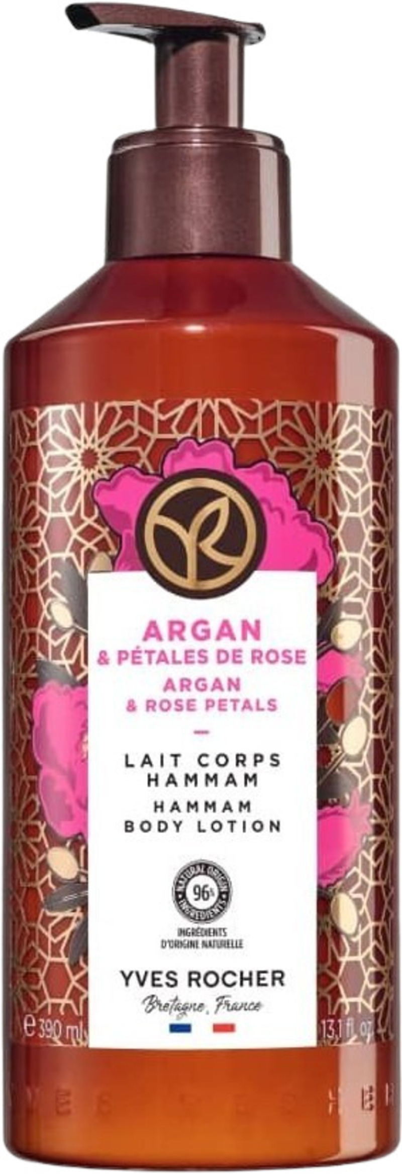 Yves Rocher Bain Nature Lapte de corp, argan și trandafir, 390 ml