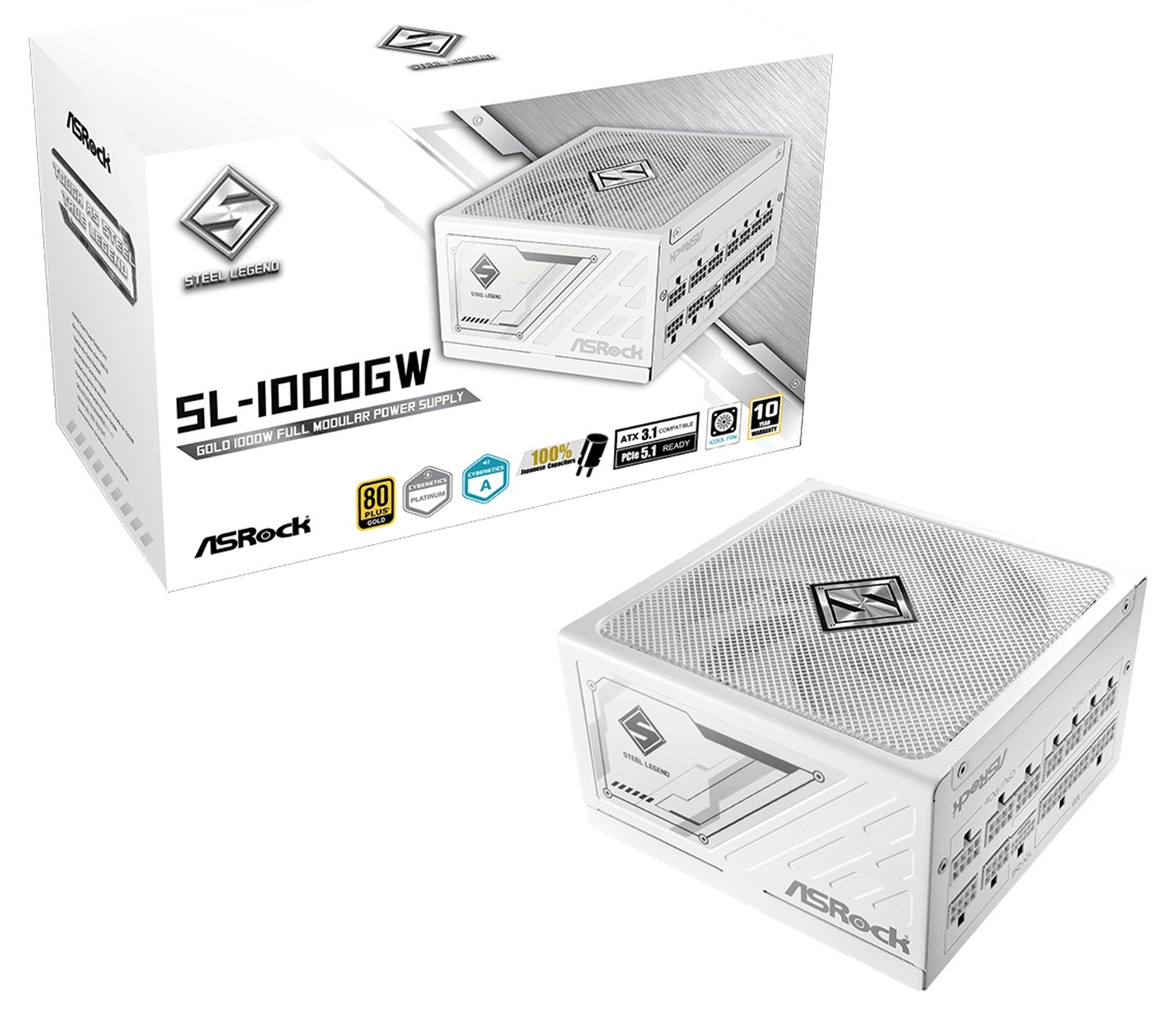Alimentare Asrock - Steel Legend – SL-1000GW, 1000W, alb