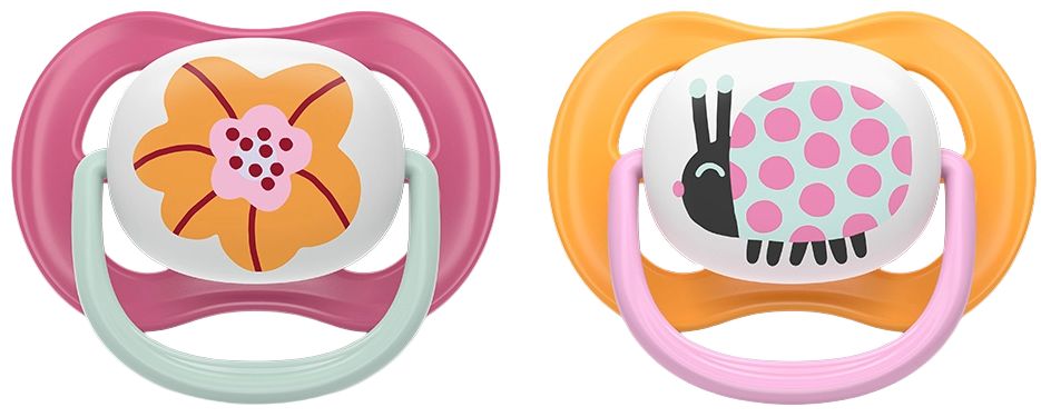 Suzete Philips Avent - Ultra Air, 6-18 luni, cu cutie, 2 buc, floare roz/buburuză portocalie