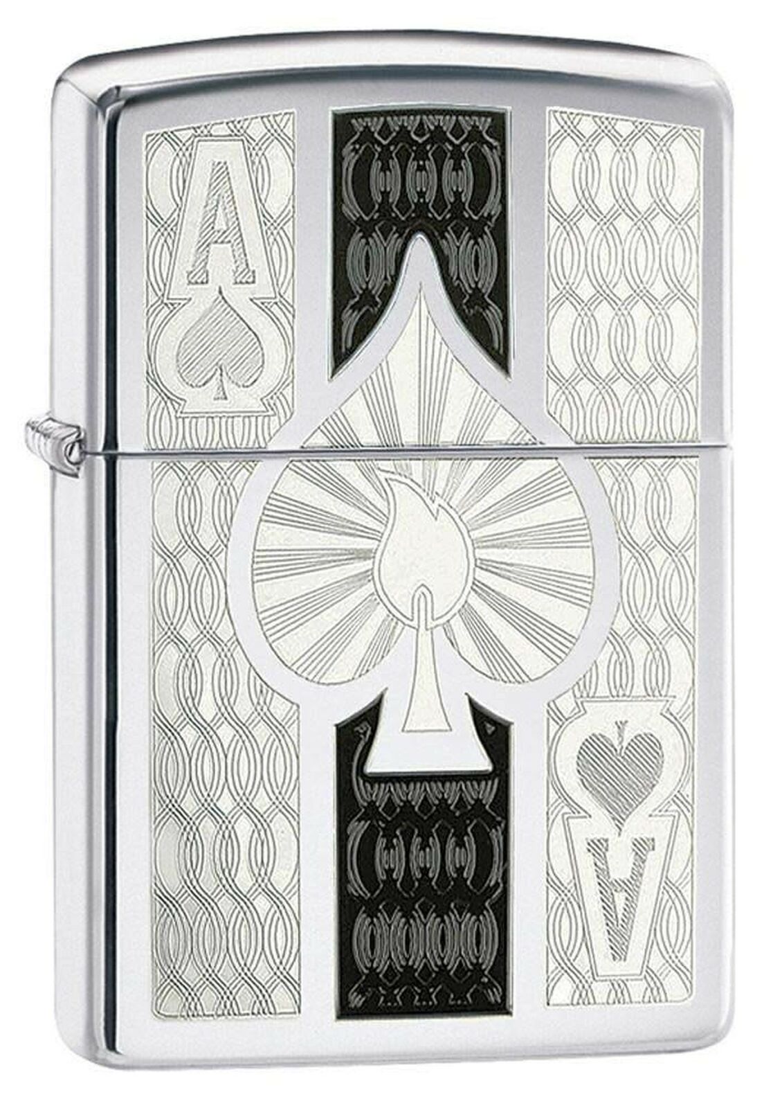 Bricheta Zippo - As de pica, gravata, crom lucios