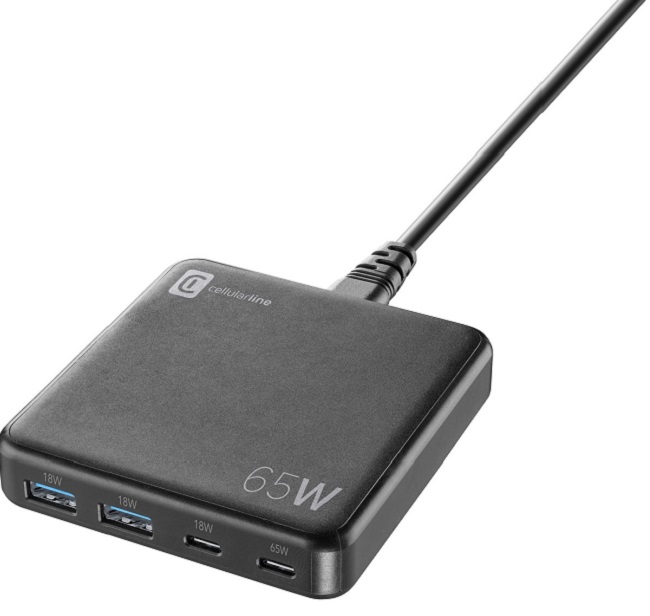 Stație de încărcare Cellularline - Multipower Desk, USB-A/C, 65W, neagră