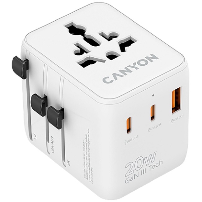 Încărcător Canyon - OnTour 20, USB-C/USB-A, 20W, White