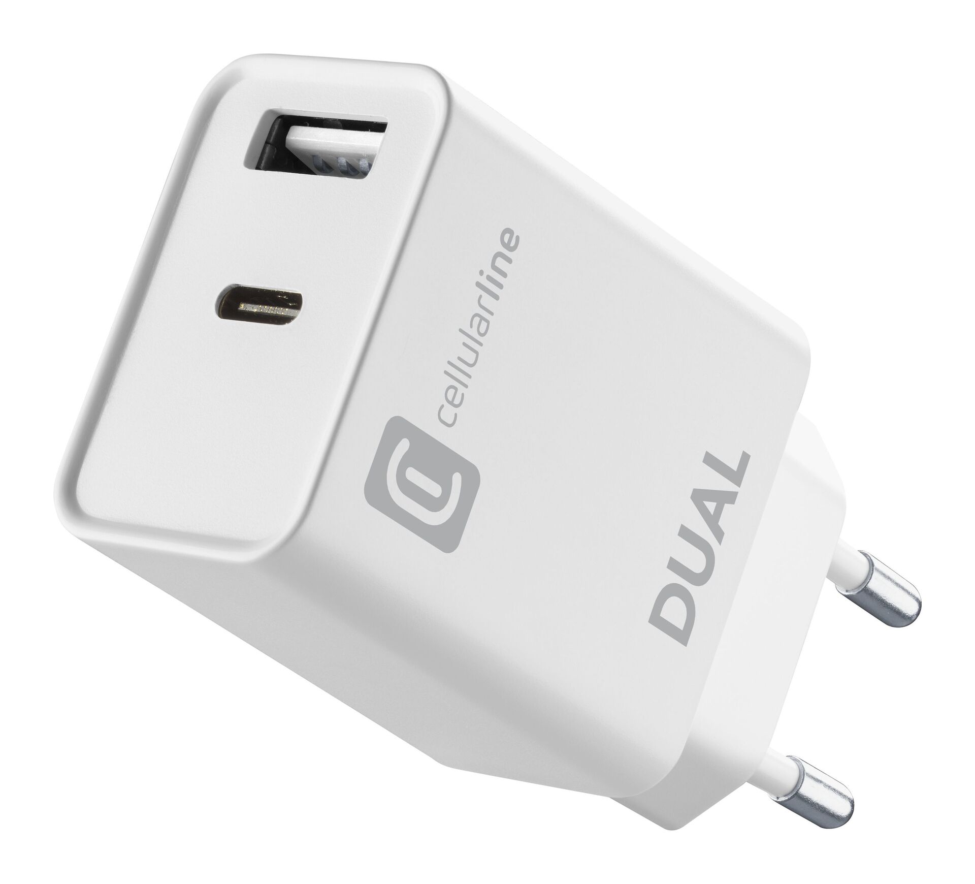 Încărcător  Cellularline - Dual, USB/USB-C, 20W, alb