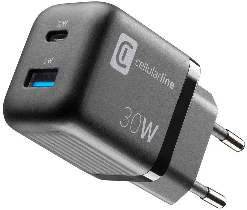 Încărcător  Cellularline - Multipower Micro, USB-A/C, 30W, negru