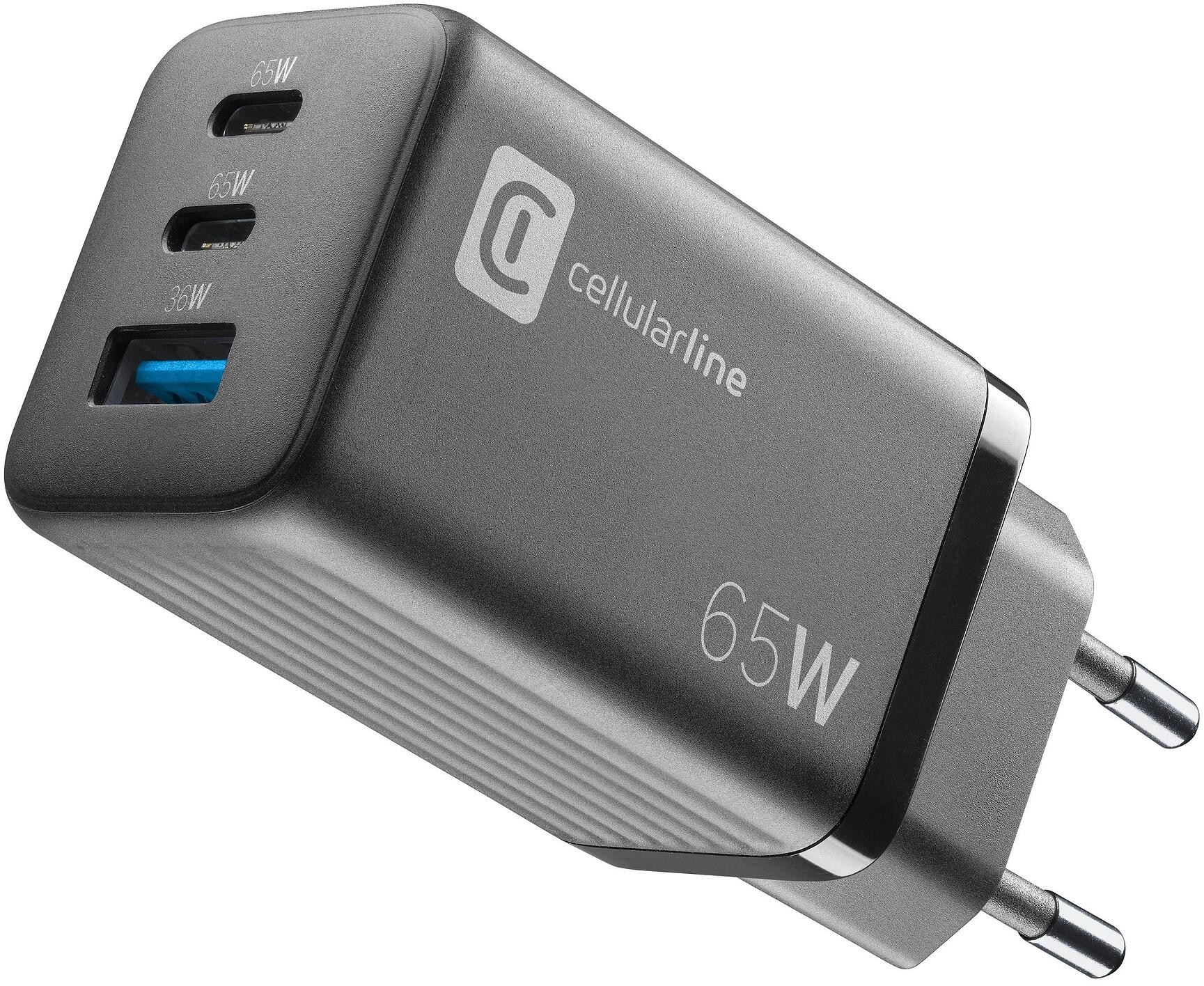 Încărcător  Cellularline - Multipower GaN, USB-A/C, 65W, negru