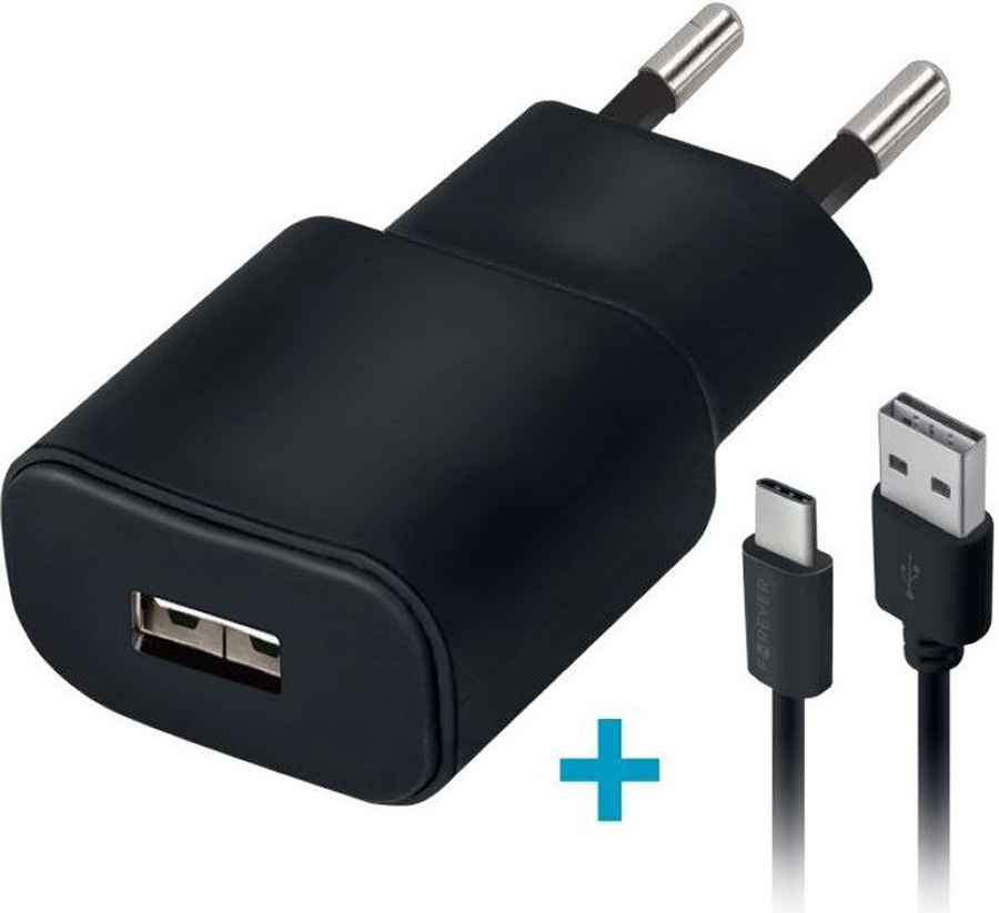 Încărcător Forever - TC-01, USB-A, cablu USB-C, 2A, negru