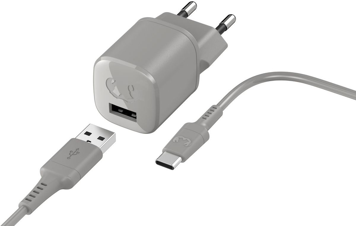 Încărcător  Fresh N Rebel - Mini, USB-A, cablu USB-C, gri deschis