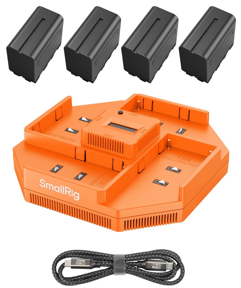 Încărcător  SmallRig - NP-F 4-Channel Battery Kit, 4x NP-F970, portocaliu
