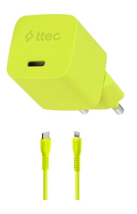 Încărcător ttec – SmartCharger, 20W, GaN, USB-C/Lightning, galben