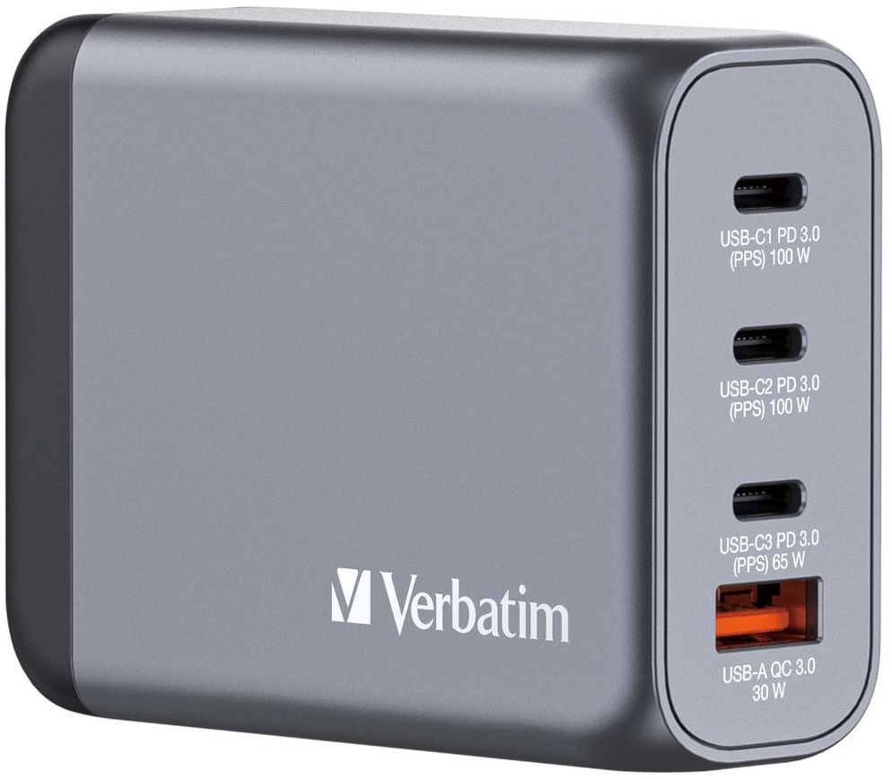 Încărcător  Verbatim - GNC-100 GaN 4 Port, USB-A/C, 100W, gri