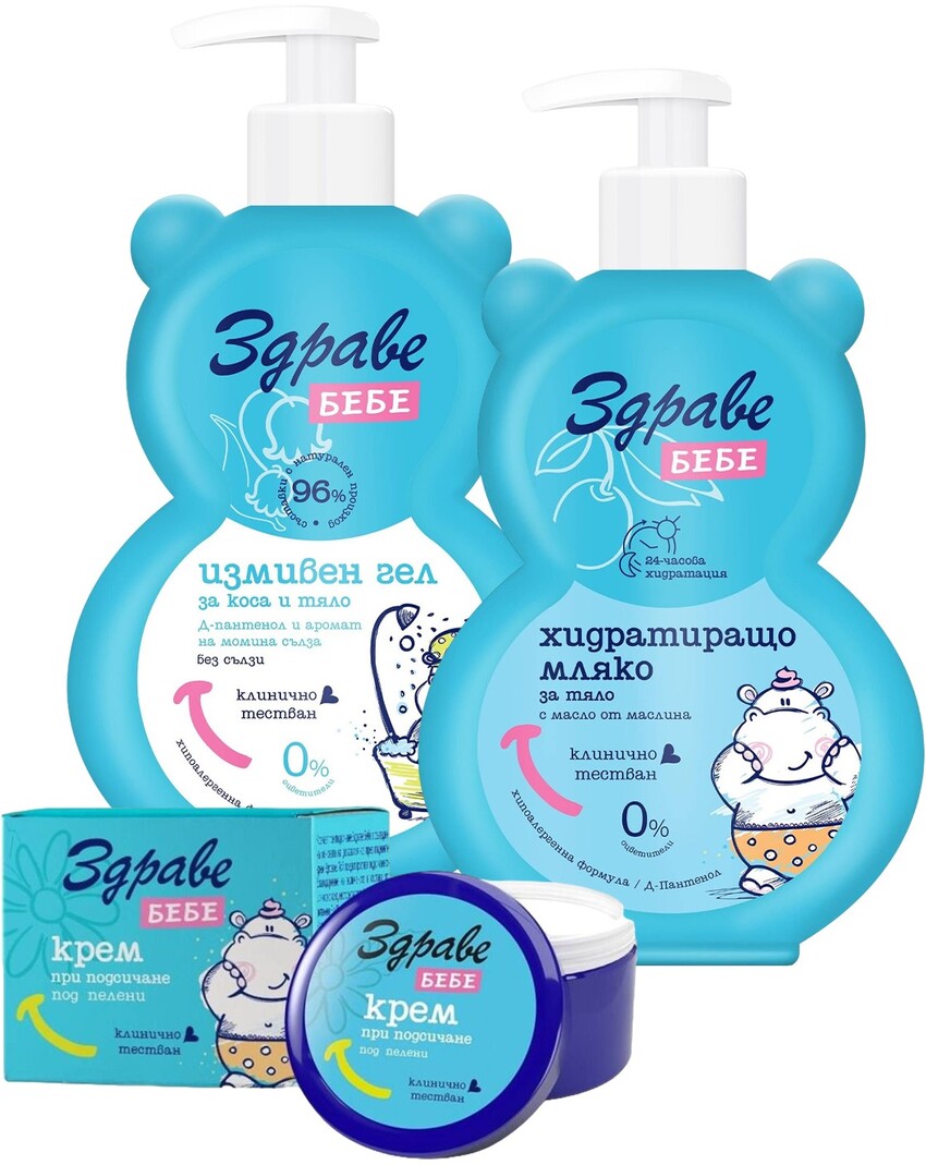 Zdrave Bebe Set - Gel de curățare, lapte și cremă pentru axile, 400 + 250 ml + 40 g