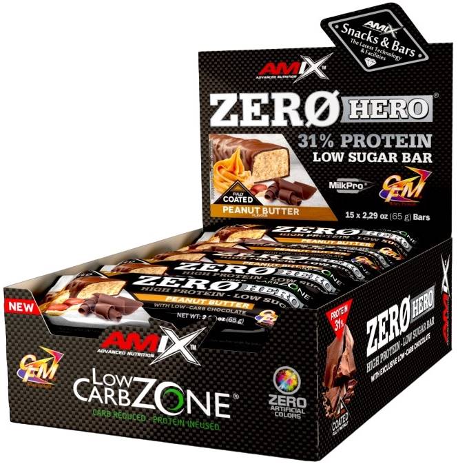 ZeroHero Protein Bar Box, unt de arahide, 15 buc, Amix