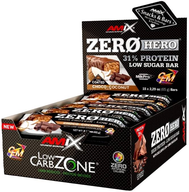 ZeroHero Protein Bar Box, ciocolată și cocos, 15 buc, Amix