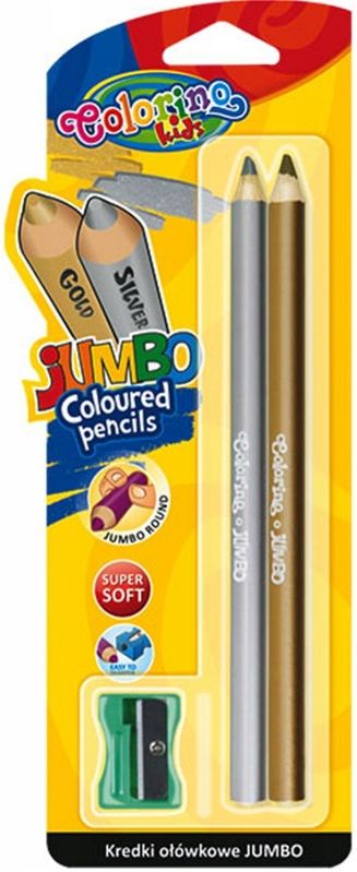 Creion auriu si argintiu Colorino Kids - Jumbo, cu ascutitoare